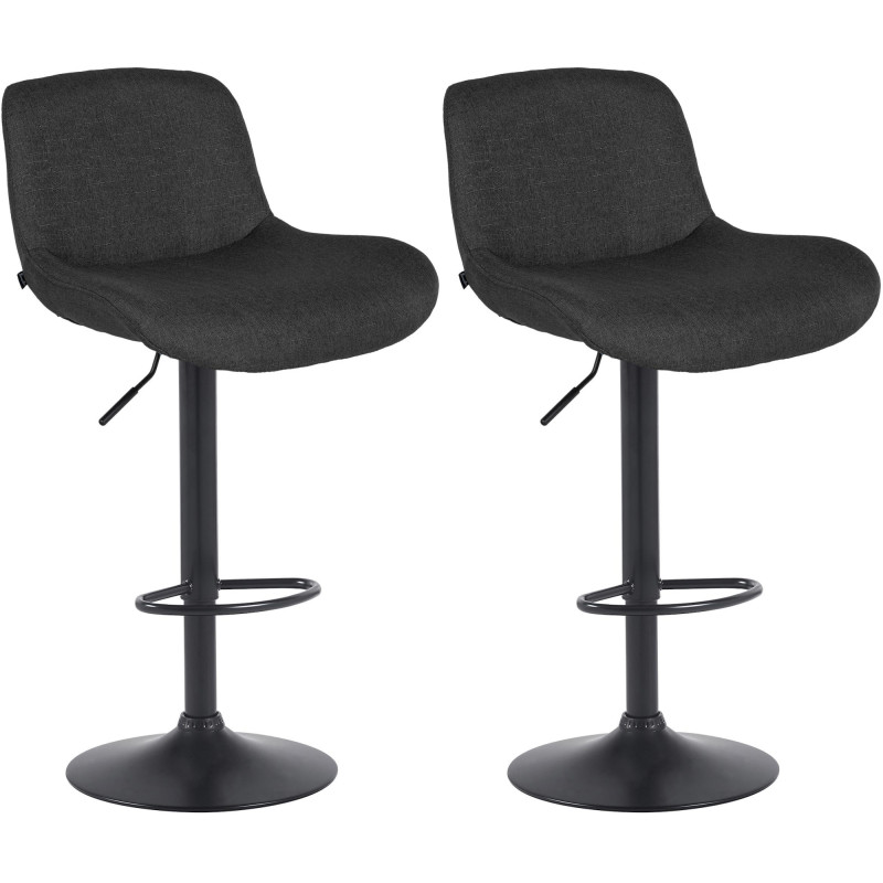 Ensemble de 2 tabourets de bar Solon, tissu noir noir