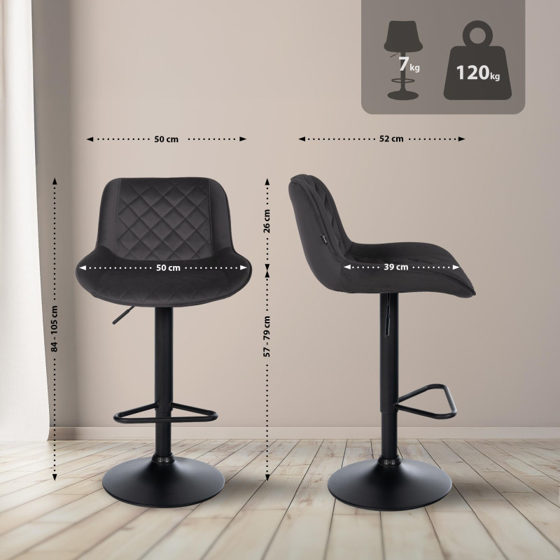 Ensemble de 2 tabourets de bar Kasson en velours noir