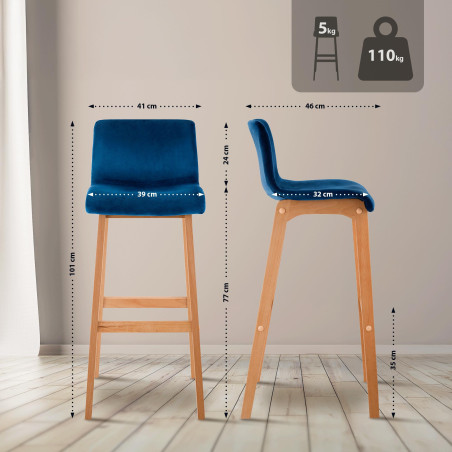 Tabouret de bar Hoover en velours Natura bleu