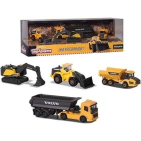 Coffret de 4 véhicules de chantier Volvo en métal reproductions a l'échelle 1/64eme - Majorette