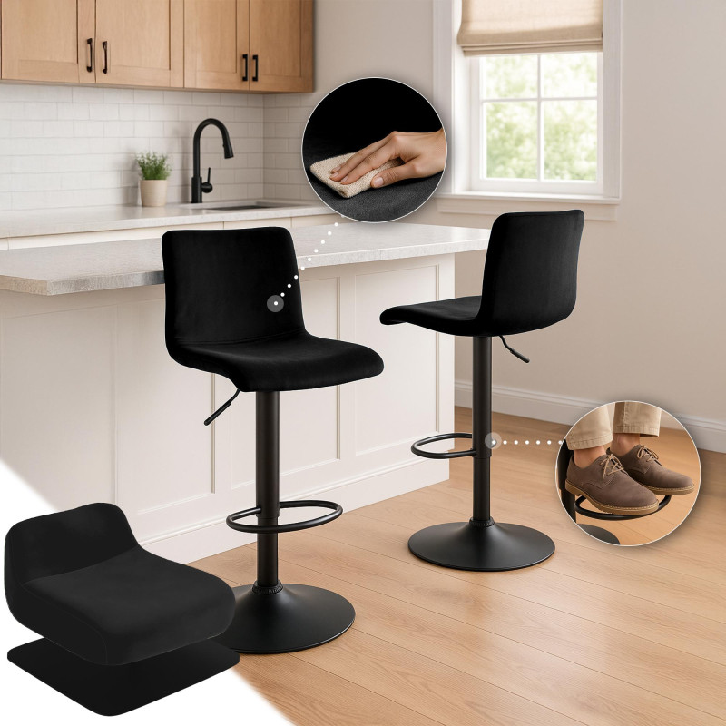 Tabouret de bar Hoover velours B noir