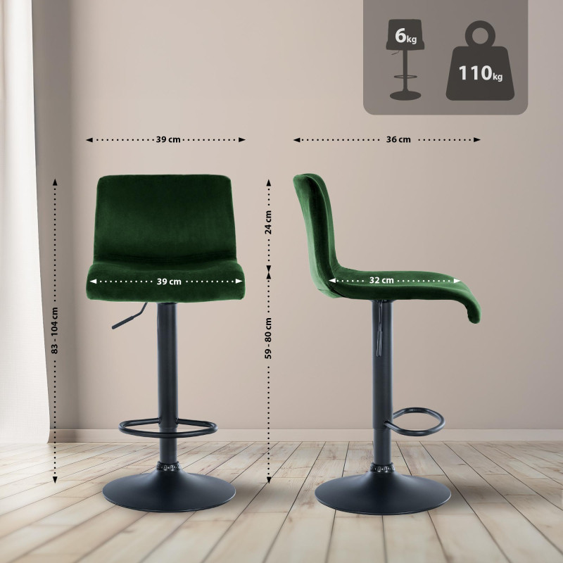 Tabouret de bar Hoover velours B vert