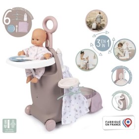 Valise Nurserie 3 en 1 - Baby Nurse - Pour Poupons jusqu'a 42cm - Beige/Rose/Blanc