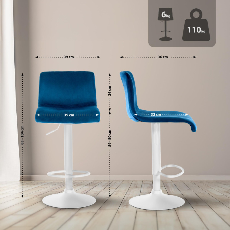 Tabouret de bar Hoover velours W bleu