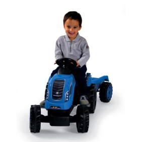 Tracteur a pédales Farmer XL + Remorque - Bleu - SMOBY - Siege ajustable - Capot ouvrant - Klaxon - 90% plastique recyclé