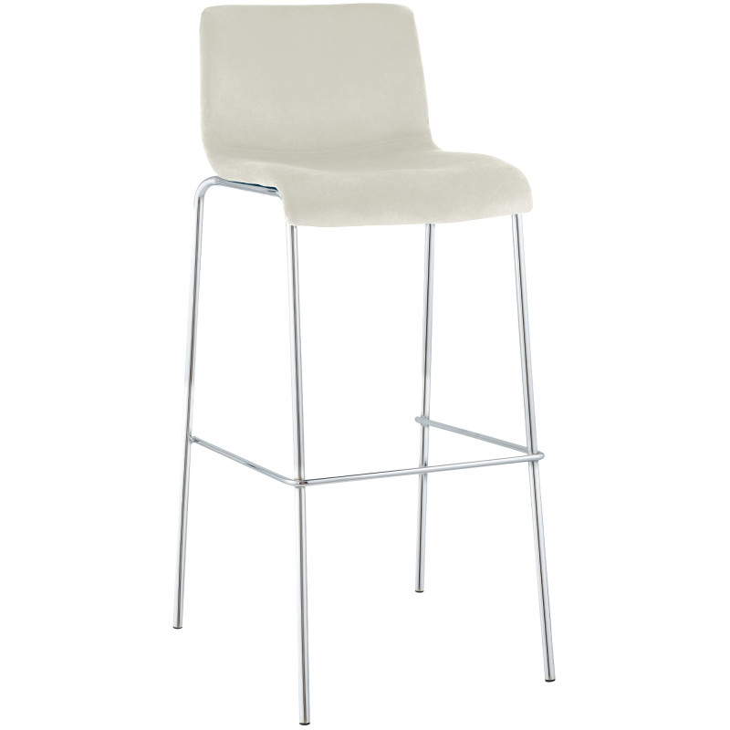 Tabouret de bar Hoover en velours, 4 pieds, chromé crème