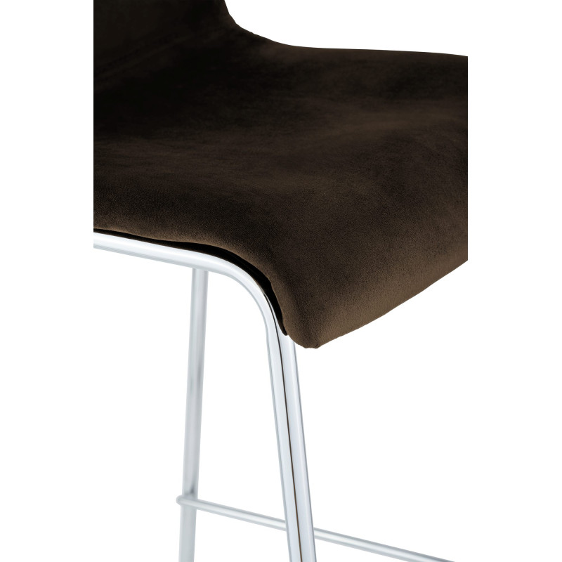 Tabouret de bar Hoover en velours, 4 pieds, chromé brun