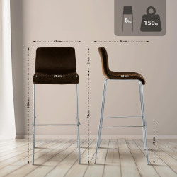 Tabouret de bar Hoover en velours, 4 pieds, chromé brun