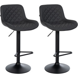 Lot de 2 tabourets de bar Kasson, simili cuir noir
