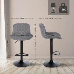 Lot de 2 tabourets de bar Kasson en tissu gris foncé