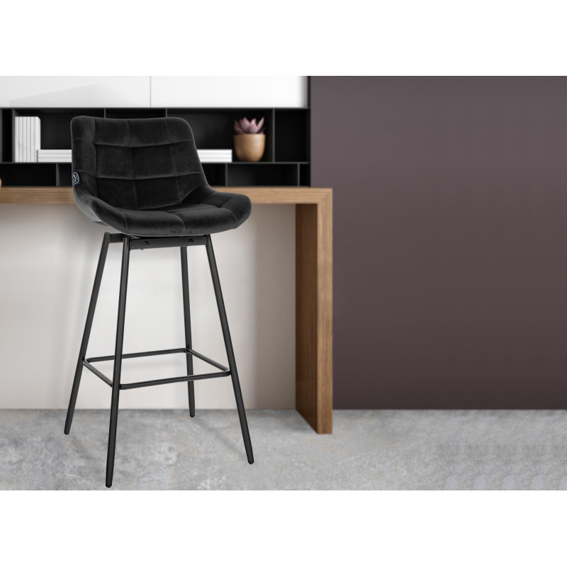 Set di 4 sgabelli da bar Weston girevole nero,Velluto