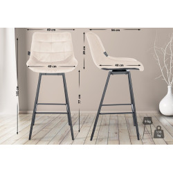 Ensemble de 4 tabourets de bar pivotants Weston en velours crème