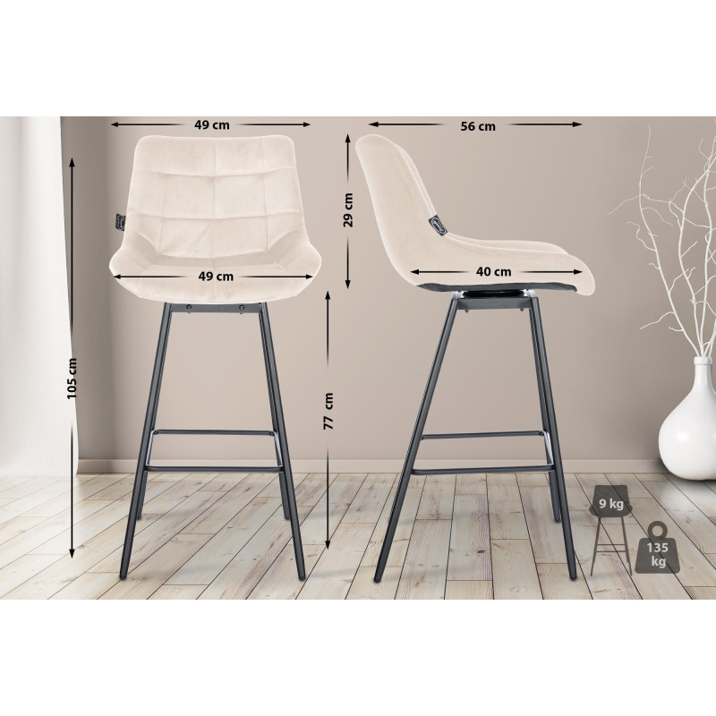 Ensemble de 4 tabourets de bar pivotants Weston en velours crème