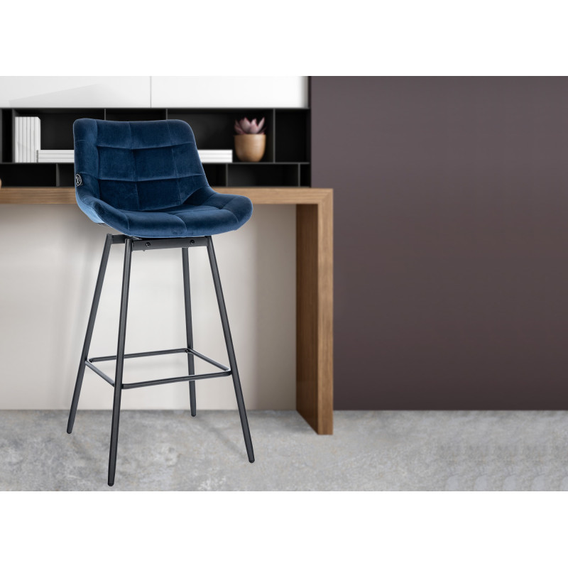 Set di 4 sgabelli da bar Weston girevole blu,Velluto