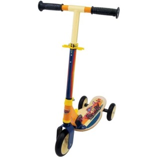 Smoby - Cars - Patinette pliable - 3 roues silencieuses - Plateau bois - Jaune et Multicolore - Trottinette avec guidon réglable