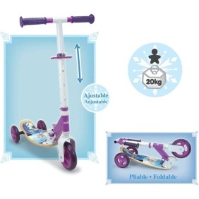 SMOBY - Reine des Neiges - Patinette 3 roues silencieuses - Guidon réglable - Trottinette enfant en bois et métal