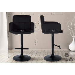 Lot de 2 tabourets de bar Los Angeles velours noir