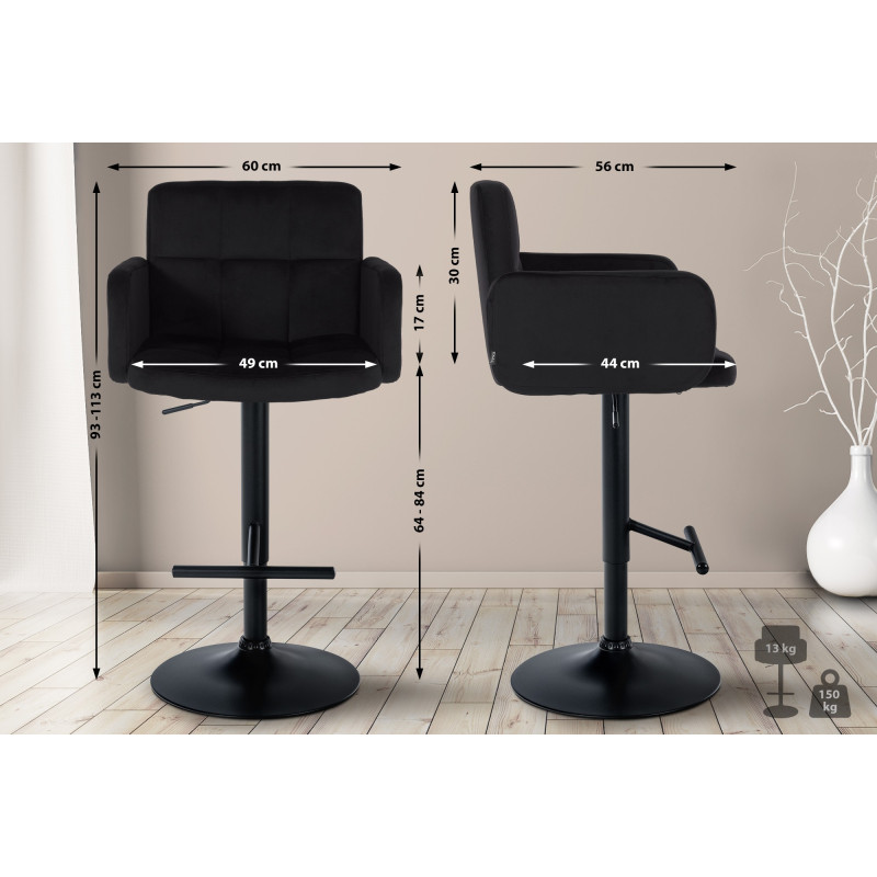 Lot de 2 tabourets de bar Los Angeles velours noir