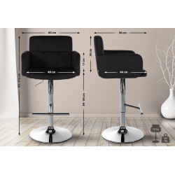 Lot de 2 tabourets de bar Los Angeles velours chrome noir