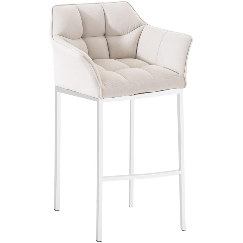 Tabouret de bar en tissu Damaso avec structure à 4 pieds, blanc