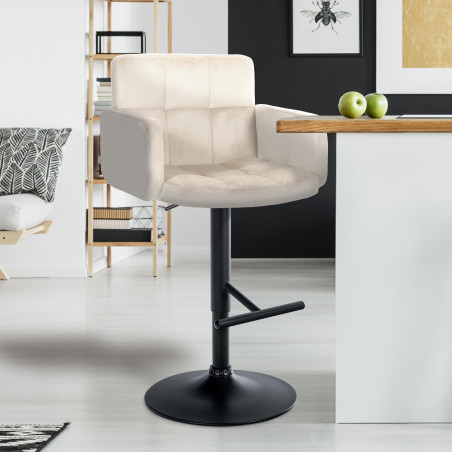 Set di 2 sgabelli da bar Los Angeles in velluto crema,nero