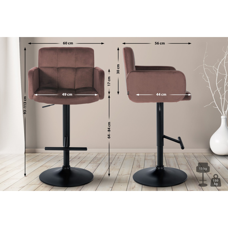 Lot de 2 tabourets de bar Los Angeles velours noir marron
