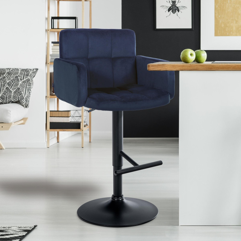 Lot de 2 tabourets de bar Los Angeles velours noir bleu