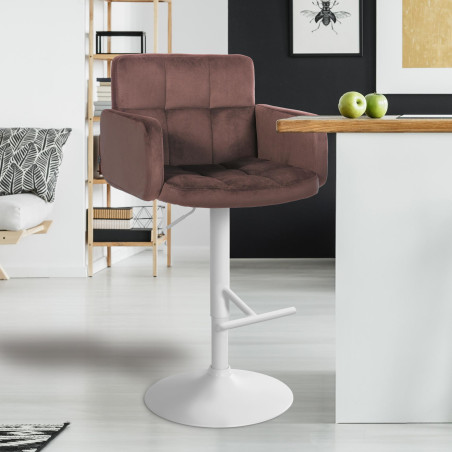 Ensemble de 2 tabourets de bar Los Angeles en velours blanc brun