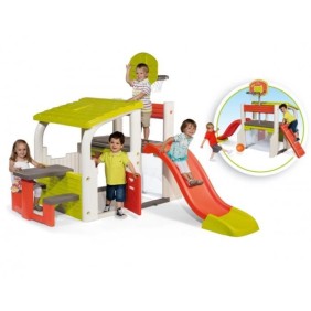 SMOBY - Fun Center - Maison de jeux multi-activités : toboggan, basket, foot, escalade - Fabriqué en France