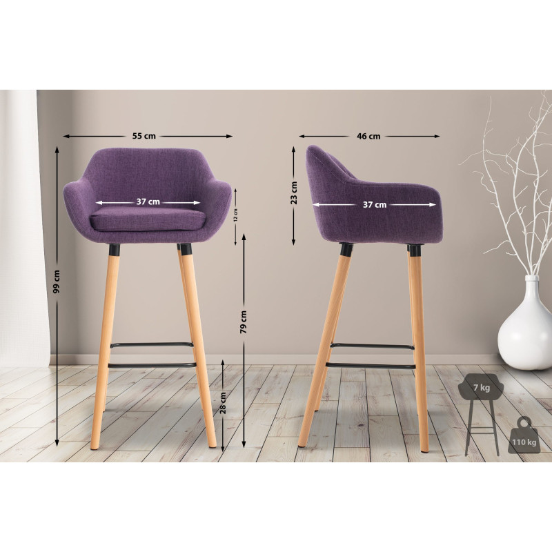 Lot de 2 tabourets de bar Grant tissu violet