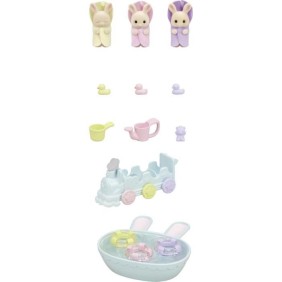 Figurines miniatures - SYLVANIAN FAMILIES - 5707 - Les triplés Lapin Creme et accessoires de bain