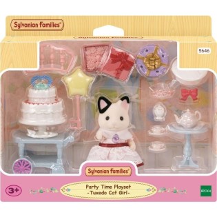 Figurines miniatures - SYLVANIAN FAMILIES - 5646 - La fille Chat bicolore et son goûter d'anniversaire