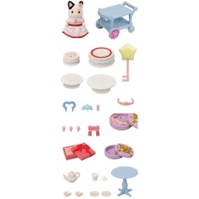 Figurines miniatures - SYLVANIAN FAMILIES - 5646 - La fille Chat bicolore et son goûter d'anniversaire