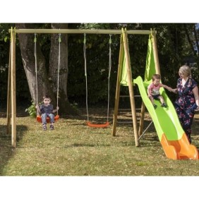 Station de jeux bois poutre métal 2,30 m Techwood ARROBA - 4 enfants