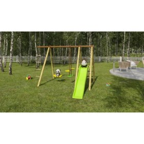 Station de jeux bois poutre métal 1,90 m, 5 enfants, Techwood Premium OREKA