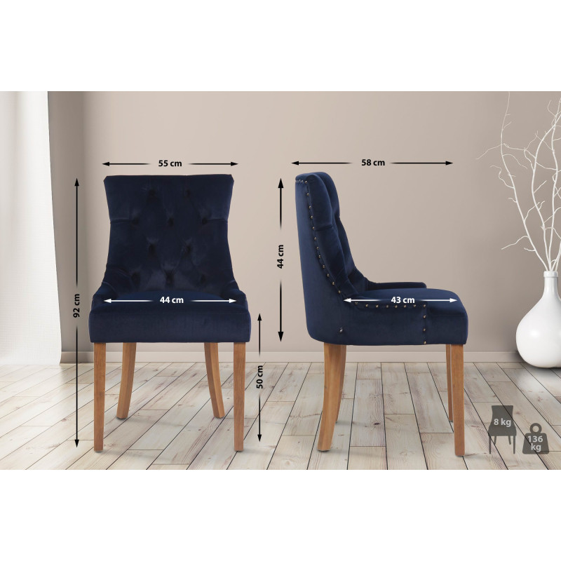 Chaise de salle à manger Aberdeen en velours bleu clair antique