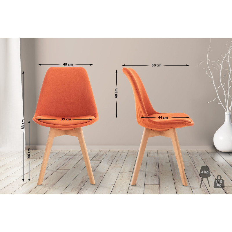 Lot de 4 chaises Linares en tissu orange
