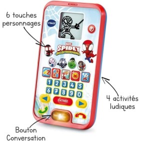 VTECH - SPIDEY - Le Smartphone Éducatif de Spidey - Enfant - Rouge - Mixte - 3 ans - Pile