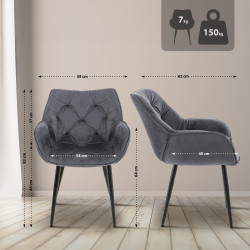 Fauteuil Tanna, velours, gris foncé