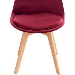 Ensemble de 4 chaises Linares en velours bordeaux
