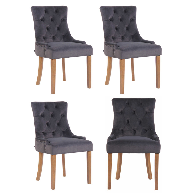 Ensemble de 4 chaises de salle à manger en velours Aberdeen gris clair foncé antique