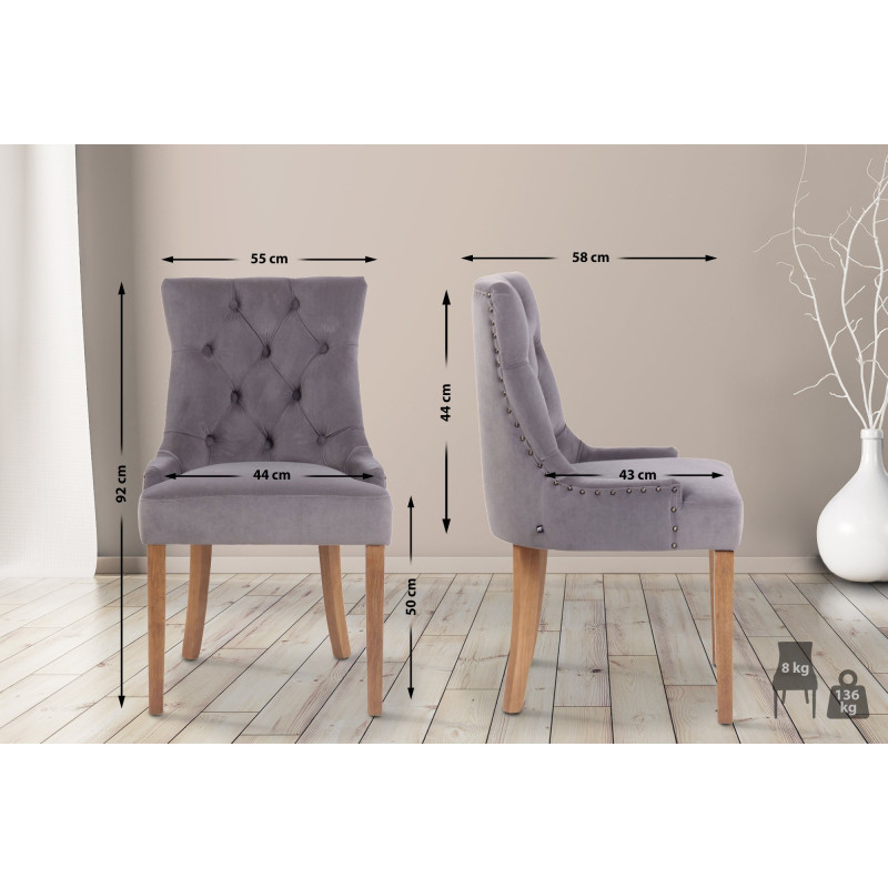 Ensemble de 4 chaises de salle à manger en velours Aberdeen gris clair antique