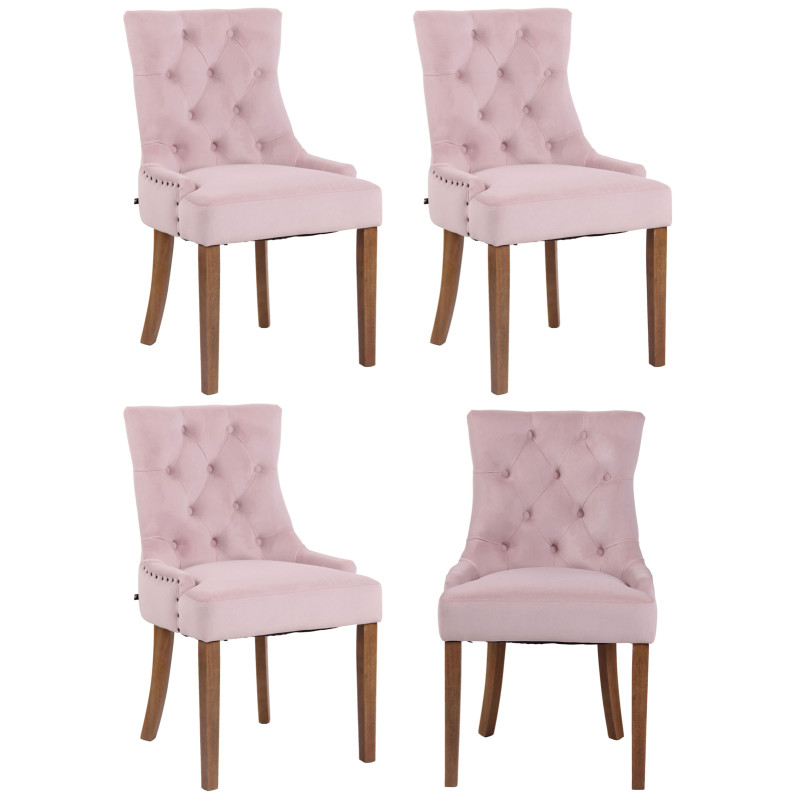 Ensemble de 4 chaises de salle à manger en velours Aberdeen rose clair antique