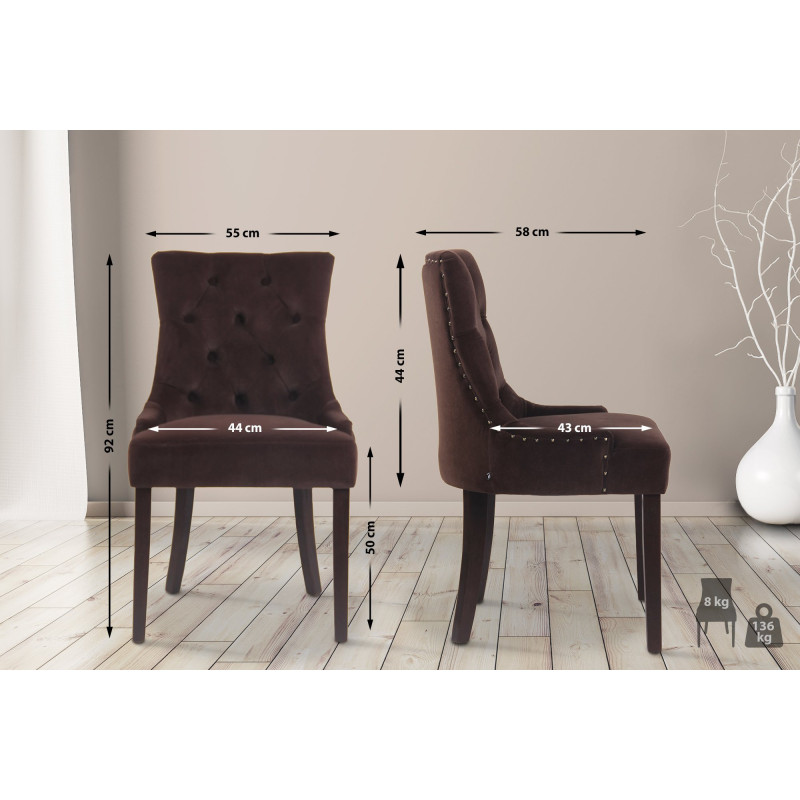 Lot de 4 chaises de salle à manger Aberdeen en velours marron antique