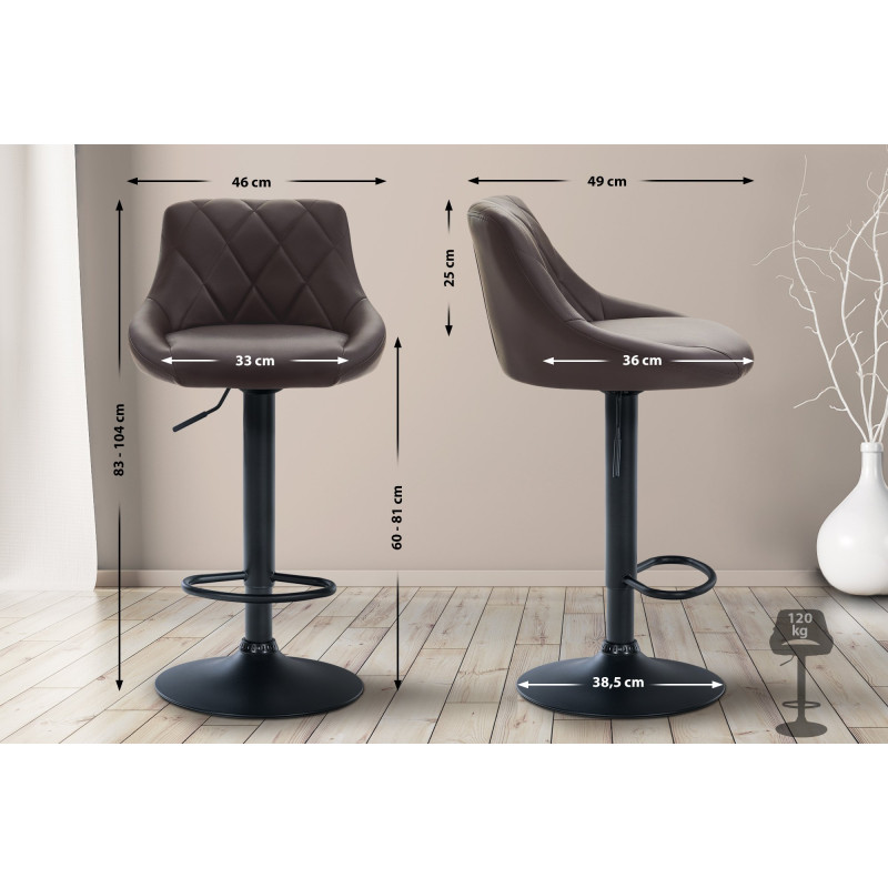 Tabouret de bar Lazio, simili cuir brun