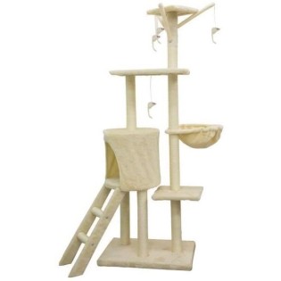 JIPSY Arbre a chat beige 79 x 34 x 138 cm - 3 plateformes, 1 perchoir, 1 niche,  1 escalier, poteaux a griffer