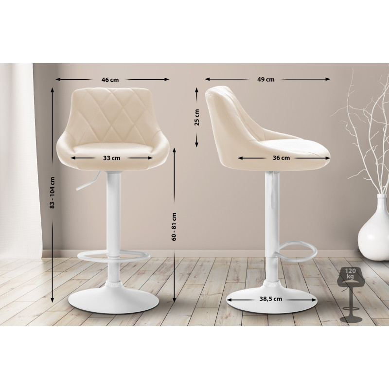 Tabouret de bar Lazio, similicuir crème
