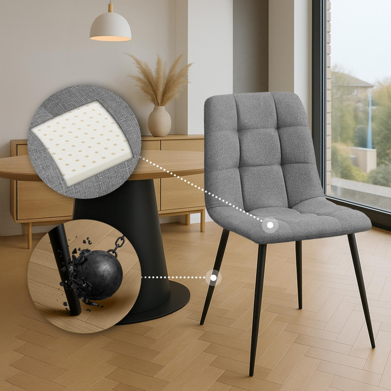 Lot de 2 chaises de salle à manger Tilde en tissu gris