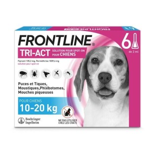 FRONTLINE Tri-Act Chiens M - 10 a 20 kg - 6 Pipettes - puces, tiques, moustiques, phlÈbotomes et mouches piqueuses