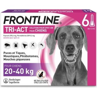 FRONTLINE Tri-Act Chiens L - 20 a 40 kg - 6 pipettes †- puces, tiques, moustiques, phlÈbotomes et mouches piqueuses